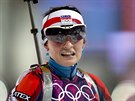 eská biatlonistka Veronika Vítková v cíli závodu ve sprintu na 7,5 kilometru....