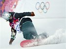 V CÍLI. árka Panochová v olympijském semifinále snowboardistek ve slopestylu.