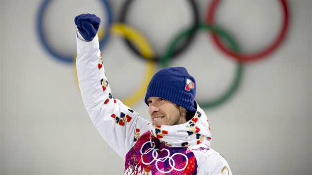 Český biatlonista Jaroslav Soukup vybojoval v závodu na 10 kilometrů bronzovou olympijskou medaili. (8. února 2014)