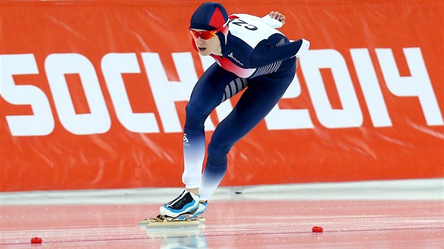Česká rychlobruslařka Martina Sáblíková skončila v závodě na 3 000 metrů stříbrná. (9. února 2014)