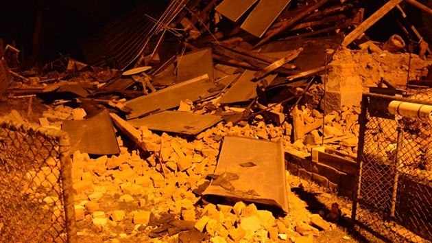 Zničený dům v Ostravě-Martinově po výbuchu plynu. (5. února 2014)