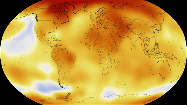 Goddardův institut sestavil přehled teplotních anomálií od roku 1880 do roku 2013. Průměrná globální teplota za tu dobu stoupla o 0,8 stupně Celsia.