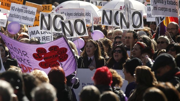 V Madridu protestovaly tisce lid proti nvrhu zkona, kter by zpsnil podmnky potrat. (Madrid, 1. nora 2014)