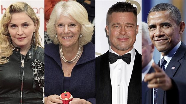 Madonna, vévodkyn Camilla, Brad Pitt, Barack Obama, Justin Bieber a Celine Dion