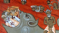 Tito, Marx a Engels v plamenech pekelných. Freska v nov postaveném kostele v...