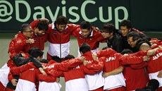 Japonský daviscupový tým slaví postup p�es Kanadu.