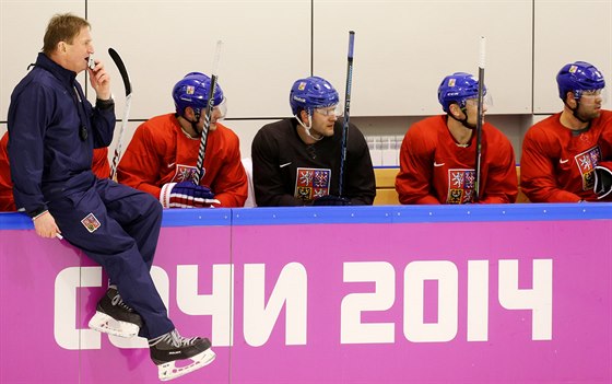 Trénink eské hokejové reprezentace v arén Boloj Ice Dome (10. února 2014)