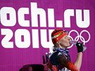 Ruská bkyn na lyích Natalia ukovová v cíli závodu na deset kilometr...