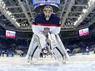 Gólman USA Jonathan Quick pi utkání proti Slovensku v ajba Aren v Soi. (13....