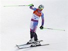 Slovenský lya Adam ampa v cíli slalomové ásti olympijské superkombinace....