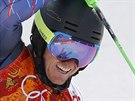 Americký lya Ted Ligety v cíli slalomové ásti olympijské superkombinace....