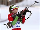 Bloruská biatlonistka Darya Domraevová ve vytrvalostním závodu na 15...