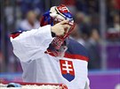 Slovenský gólman Jaroslav Halák právě inkasoval třetí gól v úvodním duelu se...