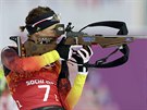 Nmecká biatlonistka Evi Sachenbacherová-Stehleová pi olympijském závodu ve