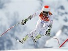 Americký lya Bode Miller na trati superobího slalomu na olympiád v Soi