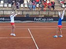 JE DOBOJOVÁNO. eské tenistky Andrea Hlaváková (vlevo) a Barbora...