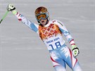 Rakouská sjezdaka Anna Fenningerová v cíli olympijského superobího slalomu.