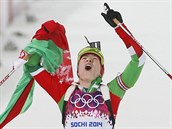 Běloruská biatlonistka Darja Domračevová zvítězila ve stíhacím závodu na 10...