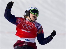 RADOST V CÍLI. Eva Samková vybojovala zlatou medaili ve snowboardcrossu. (16....