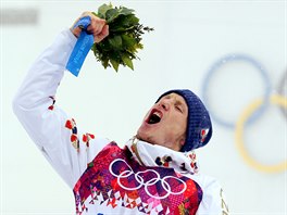 BRONZ. esk biatlonista Ondej Moravec vybojoval bronzovou olympijskou medaili...