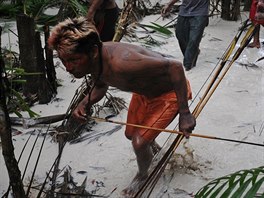 Munduruku Indian warriors search for illegal gold mines and miners in their...