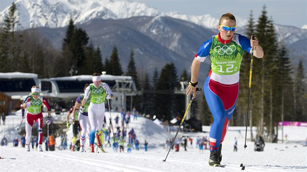 esk bkyn na lych Karolna Grohov pi tafetovm zvodu na 4x5 kilometr. (15. nora 2014)