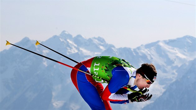 Bec na lych Luk Bauer ve tafetovm zvodu na 4x10 kilometr. (16. nora 2014)