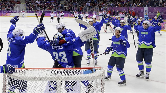 POSTUP. Slovint hokejist slav vhru 4:0 nad Rakouskem. (18. nora 2014)