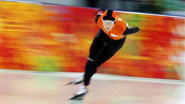 Nizozemsk rychlobruslaka Carien Kleibeukerov v olympijskm zvodu na 5000 metr. (19. nora 2014)