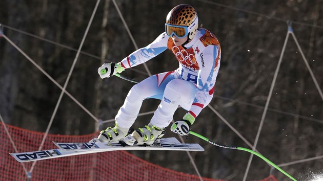 Rakousk sjezdaka Anna Fenningerov na trati olympijskho superobho slalomu.