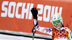 eská lyaka árka Strachová v cíli slalomu v areálu Rosa Chutor. (10. února...