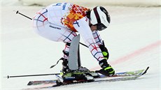Český lyžař Ondřej Bank v cíli slalomové části olympijské superkombinace. (14....