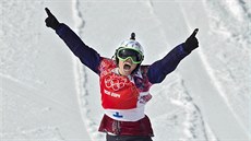 �ESKÉ ZLATO! Eva Samková se raduje z vít�zství ve finálové jízd�...