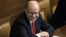 Premiér Bohuslav Sobotka p�i jednání Poslanecké sn�movny o d�v��e jeho vlád�.
