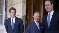 Princ Charles a jeho synové Harry a William (13. února 2014)