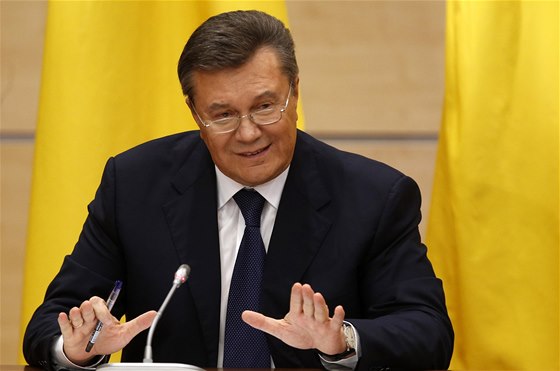 Viktor Janukovy na tiskové konferenci v ruském Rostov na Donu (28. 2. 2014)