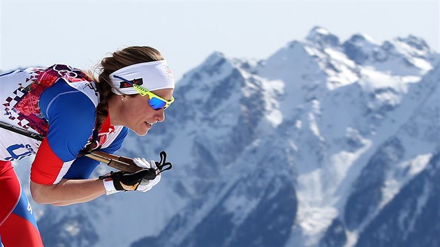 esk bkyn na lych Petra Novkov v olympijskm zvodu na 30 kilometr volnou technikou. (22. nora 2014)