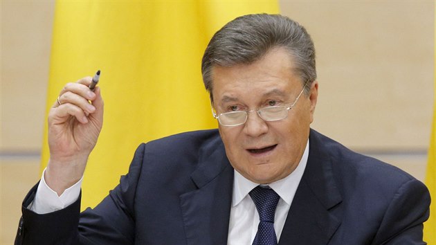 Viktor Janukovy na tiskov konferenci v ruskm Rostov na Donu (28. nora 2014)
