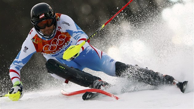 Rakousk lya Mario Matt na trati olympijskho slalomu.