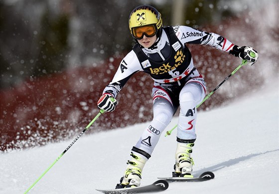 Rakouská lyaka Anna Fenningerová na trati obího slalomu v Aare. 