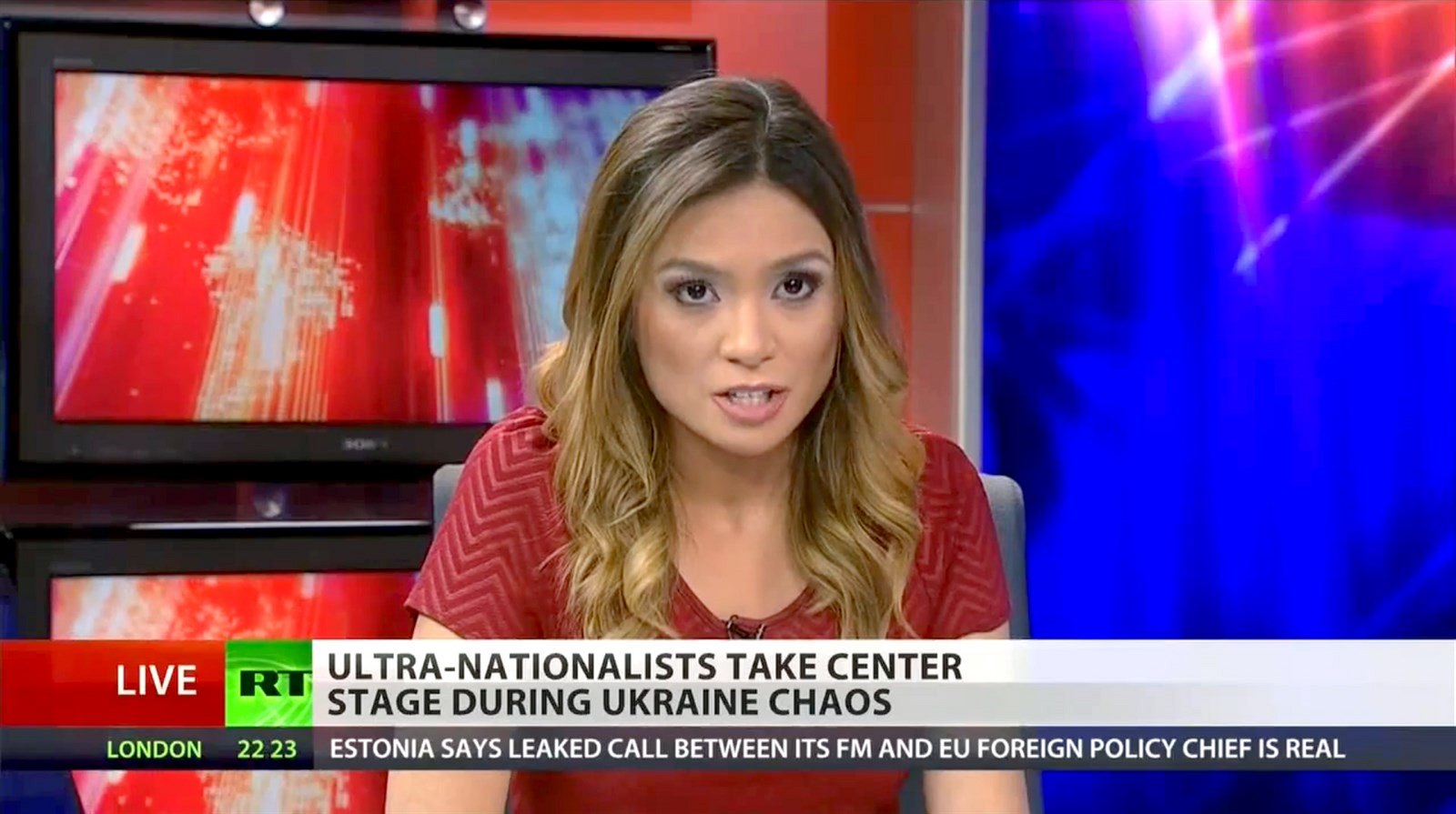 Americká moderátorka televizní stanice Russia Today Liz Wahlová