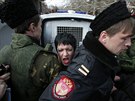 Proti ruské agresi na Krymu demonstrovaly v centru Simferopolu nahé ukrajinské...