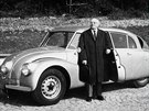 Tatra 87 a Hans Ledwinka. Snímek byl poízen roku 1967 v Mnichov, tedy v roce,...