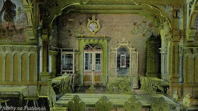 Podle motiv akvarelovch studi Mikole Ale vyzdobil interiry Libuna akademick mal Karel tapfer.