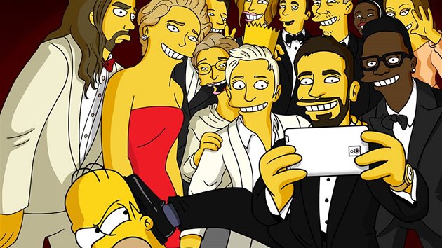 Autor seriálu Simpsonovi Matt Goening a jeho verze selfie fotky z Oscarů 2014