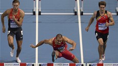 Americký víceboja Ashton Eaton v bhu na 60 metr pekáek na halovém MS v