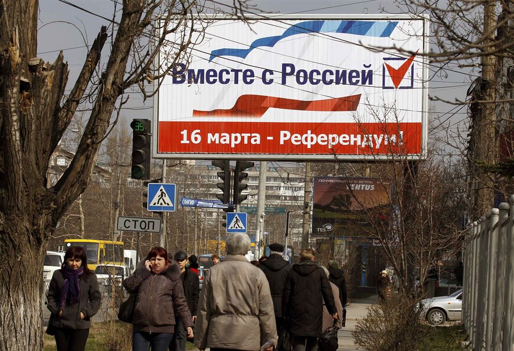V Simferopolu se objevily dalí billboardy ped referendem, které se na Krymu