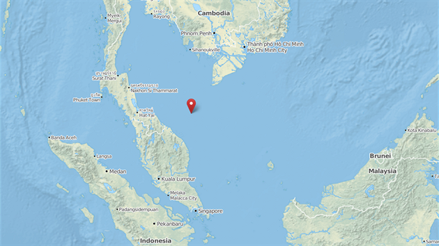 Mapa - posledn souadnice letu MH370