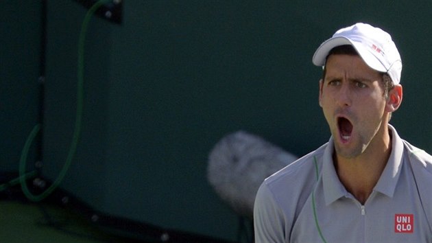 Novak Djokovi bhem semifinle na turnaji v Indian Wells.