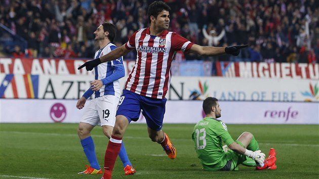 Diego Costa (uprosted) z Atltica Madrid slav gl, kterm otevel skre zpasu proti Espanyolu Barcelona.
